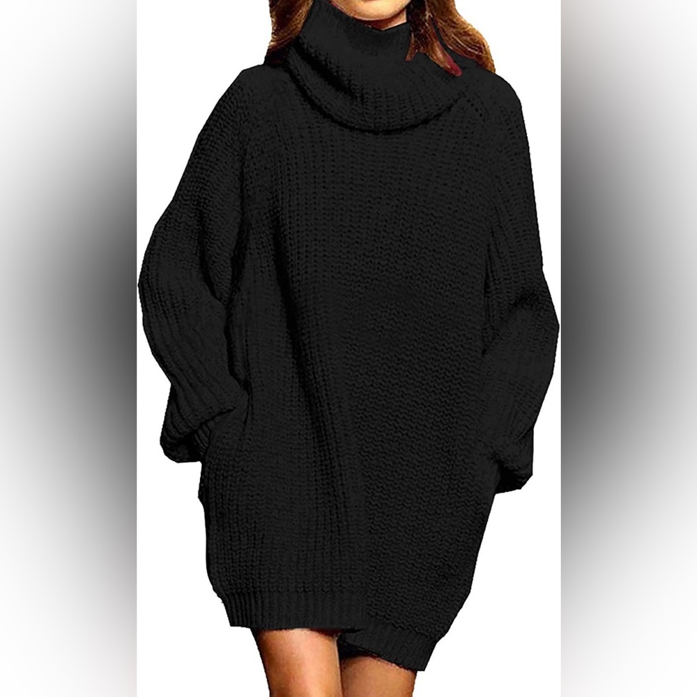 Women's Loose Turtleneck Oversize Long Pullover Sweater Dress